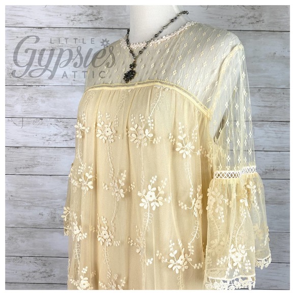 POL Honey Gold Dotted Lace Shift Dress - Picture 2 of 11